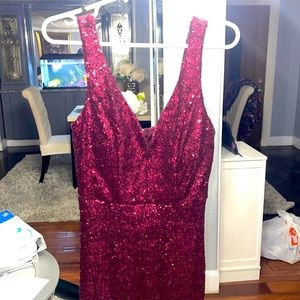 Crystal Doll wine color sequence dress